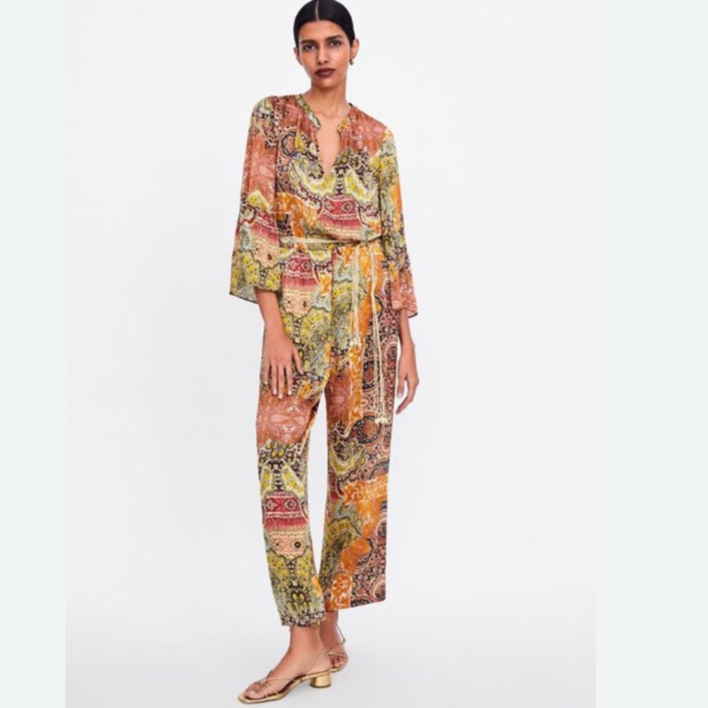 Zara Multicolor Paisley Jumpsuit Size Medium | Boho Style